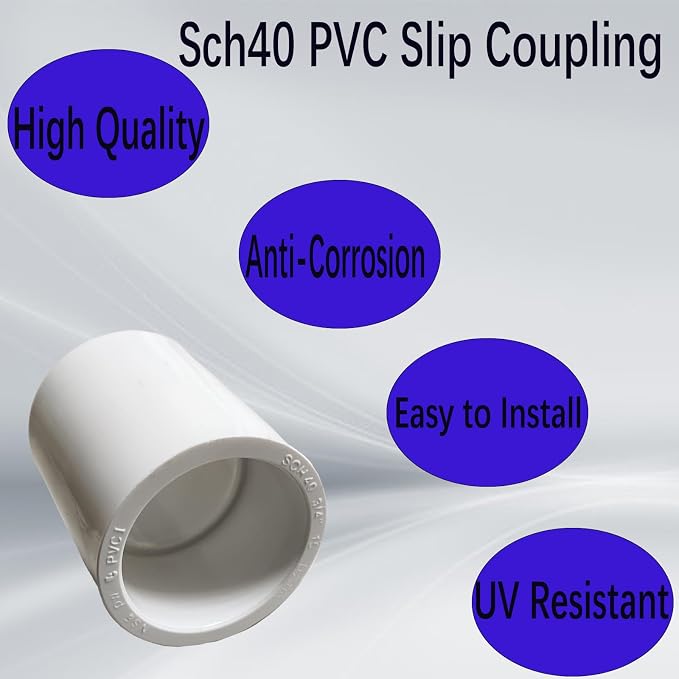 1/2 inch PVC Coupling Adapter, Socket x Socket, Sch40 PVC Pipe Fittings - Image 3