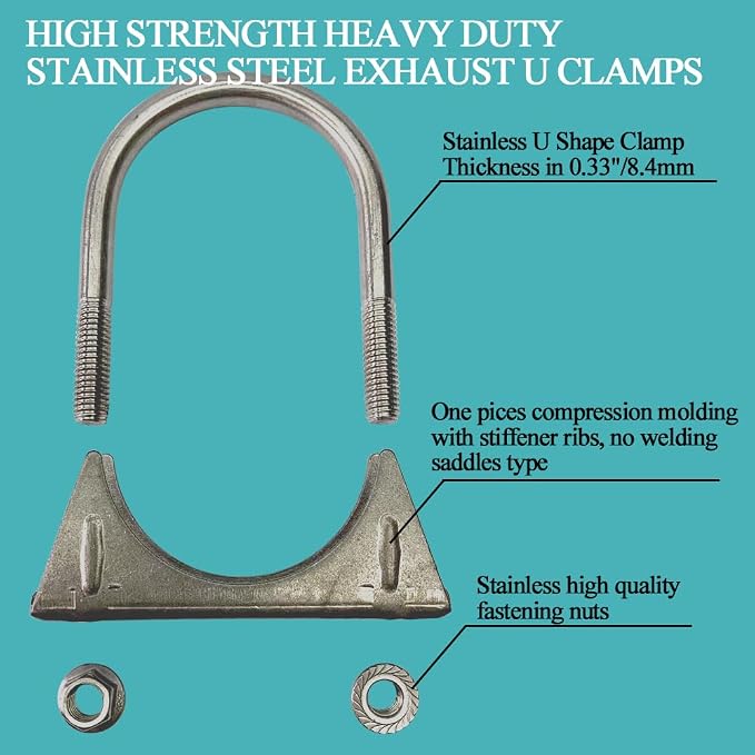 Heavy Duty 2.75" 2-3/4 Inch Exhaust U Bolt Clamp Stainless | 8.5mm Thick Rod - Image 4