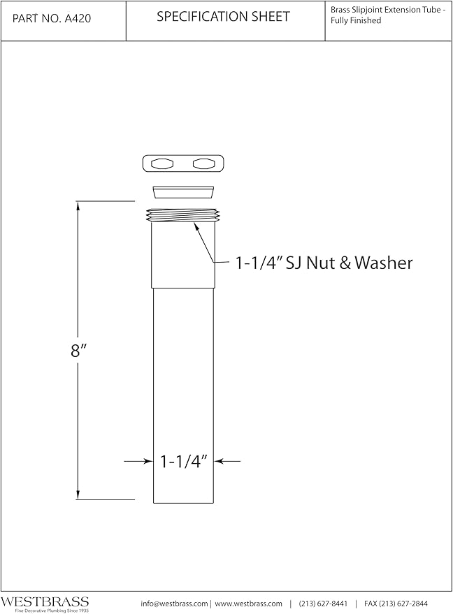 Westbrass A420-62 1-1/4" x 8" Slip Joint Extension Tube, Matte Black - Image 2