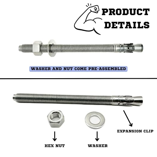 Mighty Fasteners Wedge Anchors – Heavy-Duty 304 Stainless Steel Expansion Bolts - Image 7