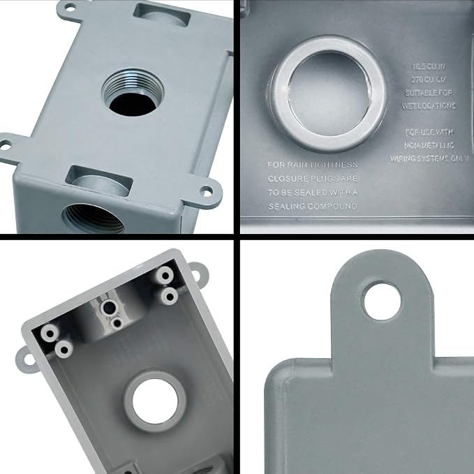 Electrical Box, Weatherproof PVC Outlet Box, 1/2" & 3/4" Threaded, 1/2" & 3/4" - Image 2