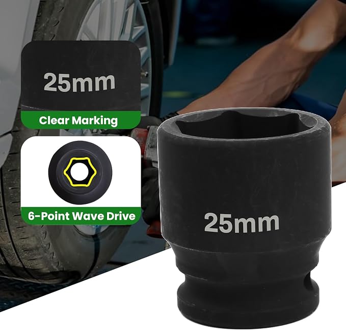 1/2" Drive 25mm Deep Impact Socket, 6 Point Chrome Molybdenum Steel Heavy Duty - Image 3