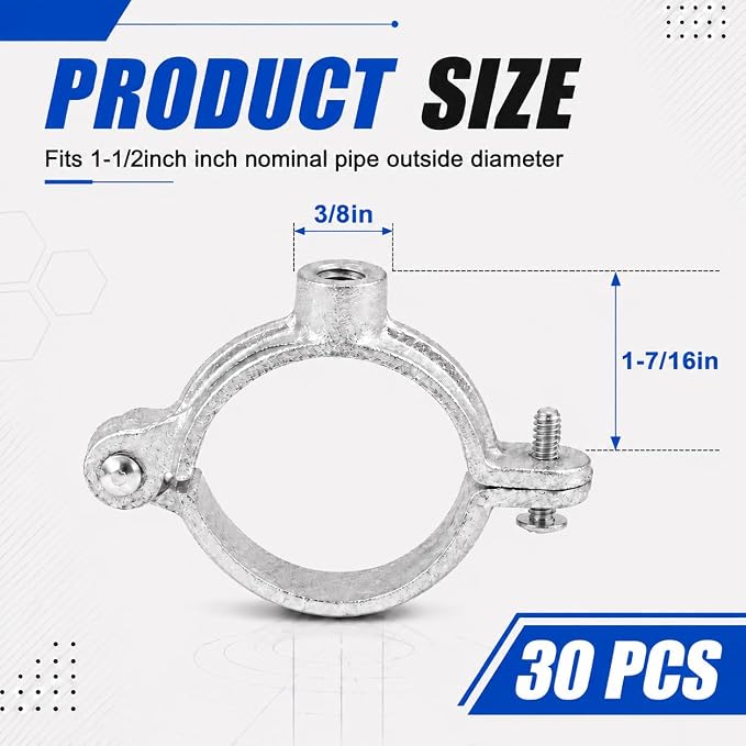 30 Pack 1-1/2 in. Hinged Split Ring Pipe Hanger, Tubing and Industrial Vintage - Image 2