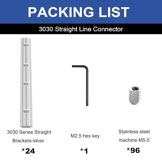 24pcs3030 Straight Connector Joint Plate Corner Bracket Silver | 3030 Hardware - Image 4