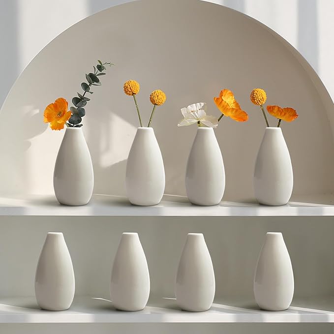 Modern White 4.1'' Small Ceramic Vase Set of 8 by LIZOFER