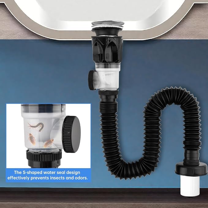 Bathroom Sink Drain Kit, Flexible P-Trap Drain Pipe - Image 4
