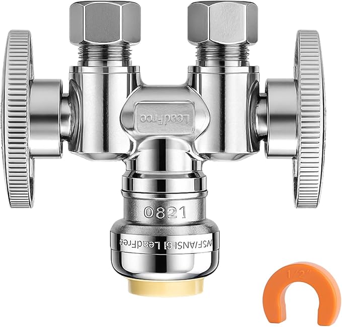 WiseWater 1/2" Push Fit x Dual 3/8" OD Compression Straight Stop Valve | 1/4 by WiseWater