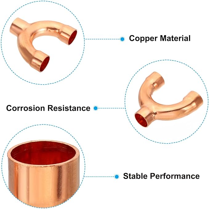 PATIKIL 7/8 Inch ID Copper Fitting, 3 Way Y Type 99.9% Pure Copper Pipe Fitting - Image 3