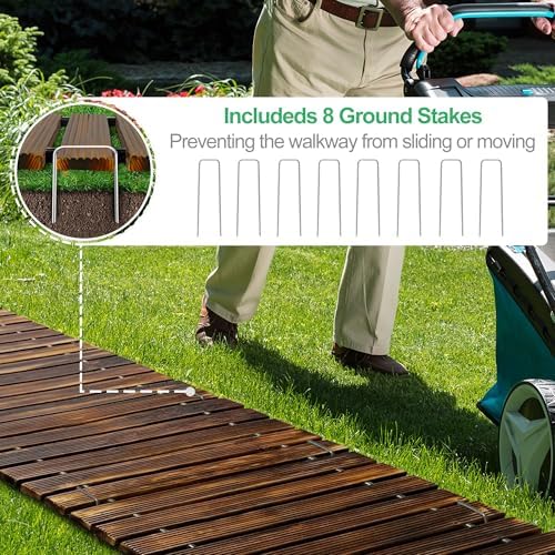 RELIANCER 8' Wooden Garden Pathway, Outdoor Roll Out Cedar Straight Walkway - Image 5