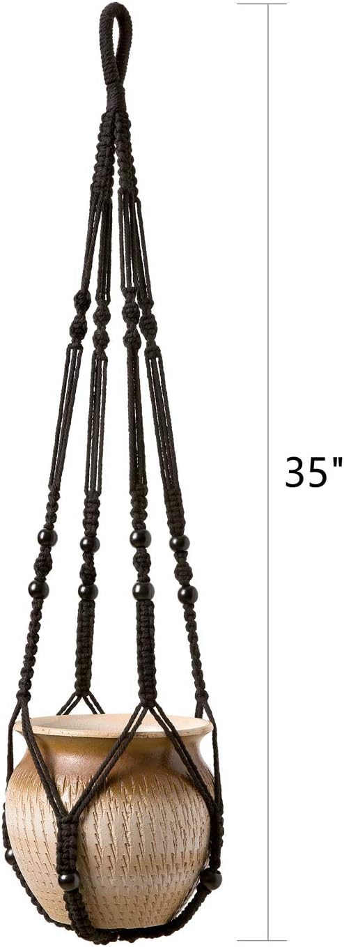 Mkono Macrame Plant Hanger Indoor 35 Inch Hanging Planter Basket Black 2Pc | - Image 6