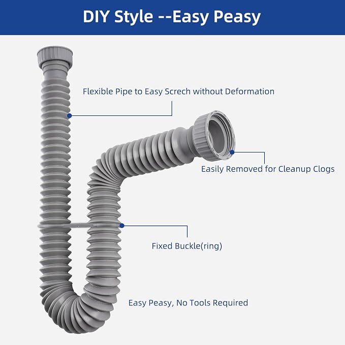 2-Pack Sink Drain Pipe, Flexible P-Trap Pipe - Image 4
