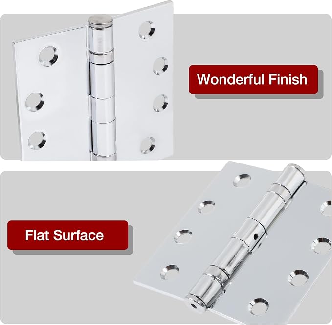 TDCHINGES Heavy Duty Door Hinges 4.5 Inch x 4 1/2" Polished Chrome Square | 2 - Image 4