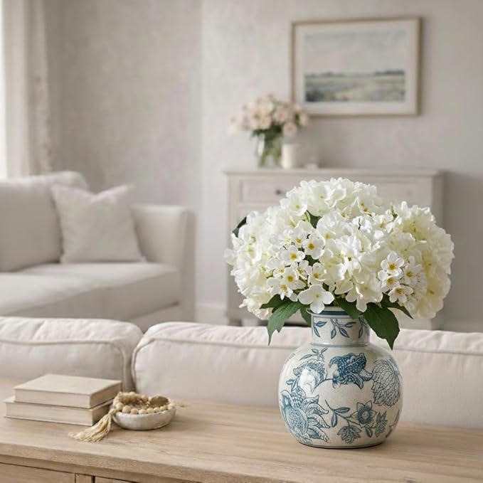 SIDUCAL Blue and White Vintage Vase | 6 Inch Ceramic Chinoiserie Floral | Retro - Image 8