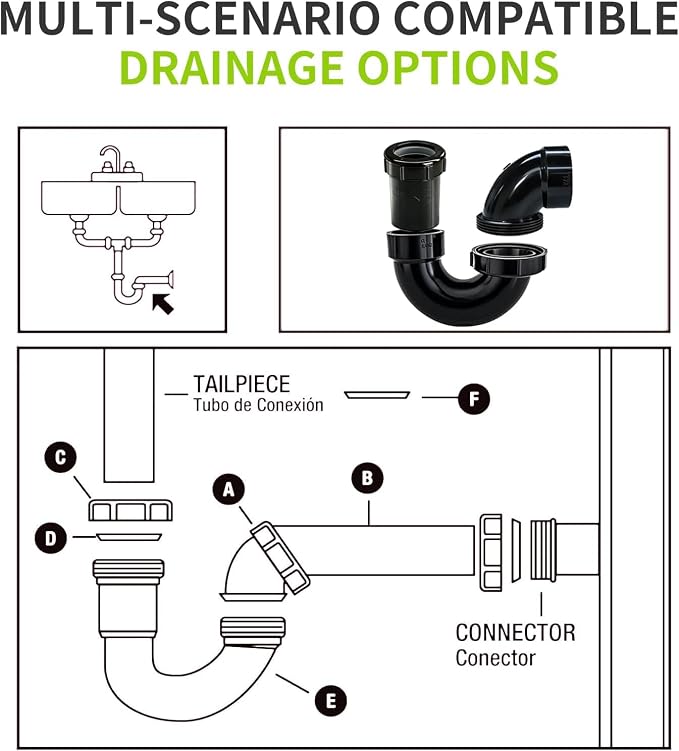 Lesso 1-1/2 Inch DWV ABS Undersink P Trap - Image 4