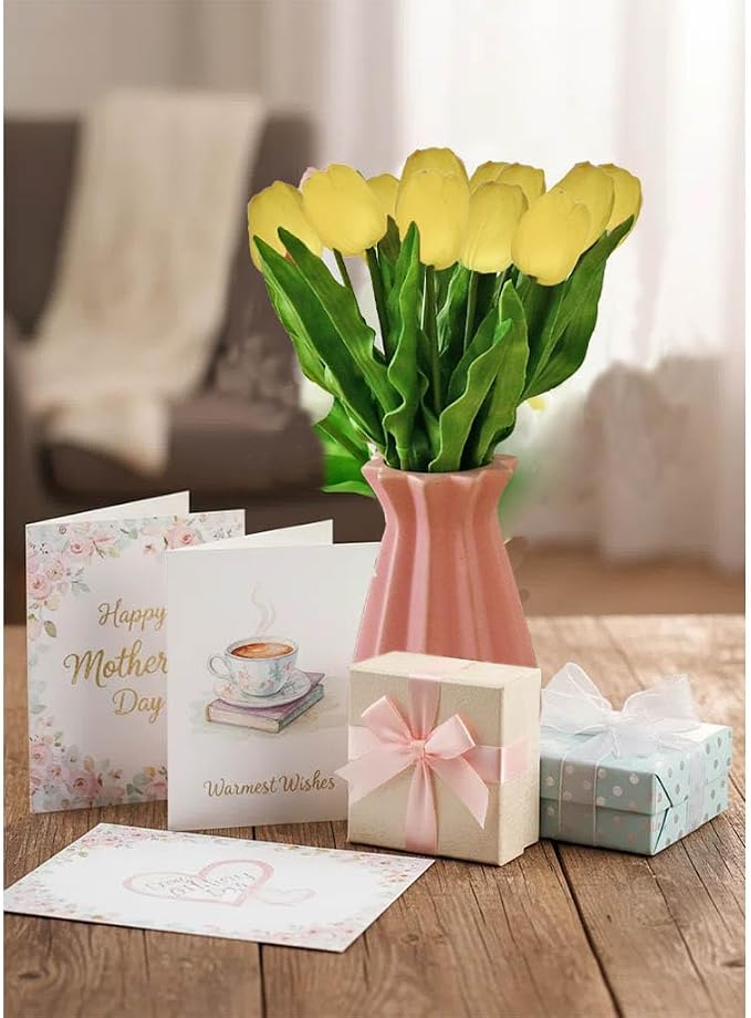 Mandy's 6pcs Artificial Yellow Tulips | 17.7 Inch Lifelike PU Tulips Faux - Image 8