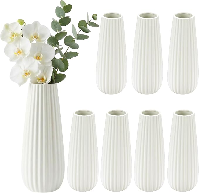 Qinyoung White Ceramic Bud Vase Set of 8 by Qinyoung