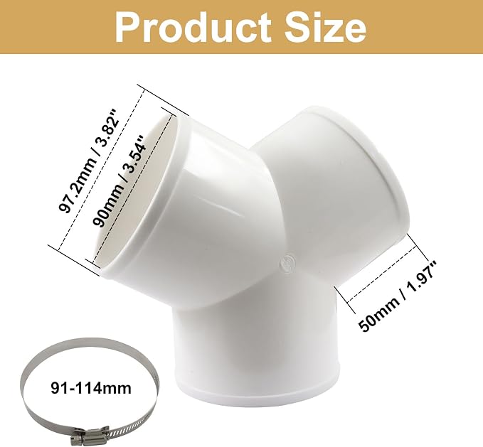 4 Inch 3-Way Duct Splitter | Y Shape Connector, Includes 3 Hose Clamps - Image 5