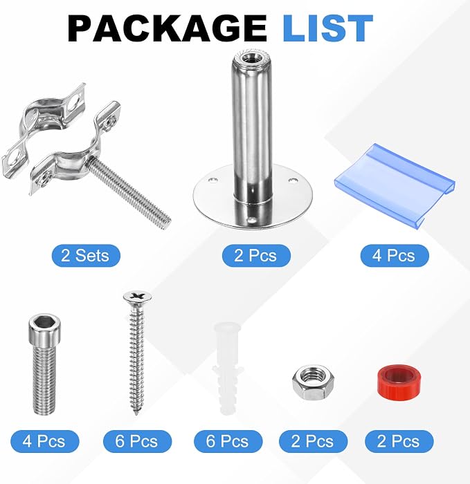 HARFINGTON 2 Set Wall Mount Ceiling Mount Pipe Supports 304 Stainless Steel - Image 3