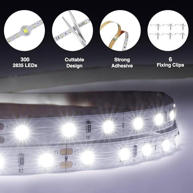 Onforu LED Light Strip, 16.4ft Dimmable LED Tape Light, 6000K Daylight White - Image 6