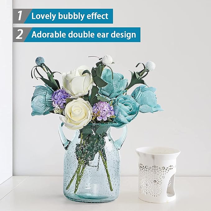 MDLUU Seeded Glass Vase, 4.6" W x 6.7" H, Double Ear Design, Coastal Modern - Image 4