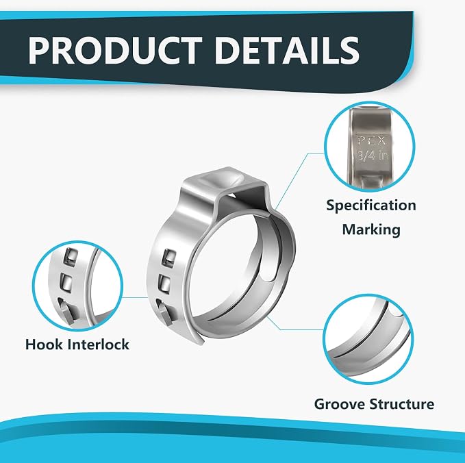 500Pack Seelink 1/2 Inch PEX Cinch Clamp Rings, Crimp Rings - Image 4