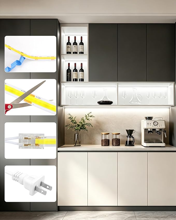 32.8FT Under Cabinet Light Strip Dimmable 11-in-1 COB LED Strip Cold White | - Image 5