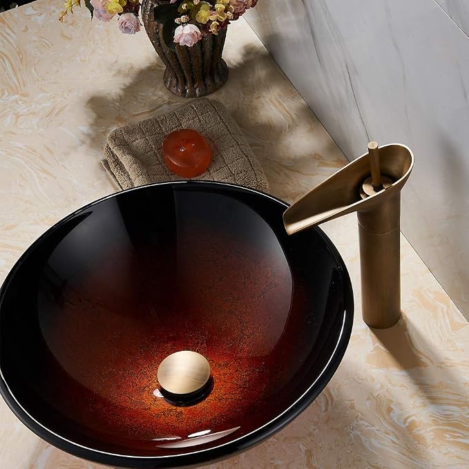 REGALMIX Antique Brass Pop Up Bathroom Vessel Sink Drain Stopper, Built-in - Image 8