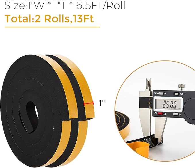Ravinte Weather Stripping Door Seal, 1 x 1 Adhesive Foam Tape, 13 FT | - Image 3
