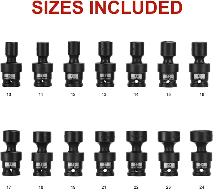 AOBEN 18 PCS 1/2" Drive Shallow Universal Impact Socket Set, Swivel Socket - Image 2