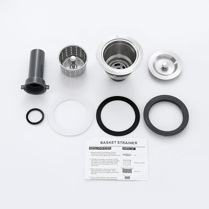 3-1/2-inch Kitchen Sink Drain, 304 Stainless Steel Removable Deep Basket - Image 8