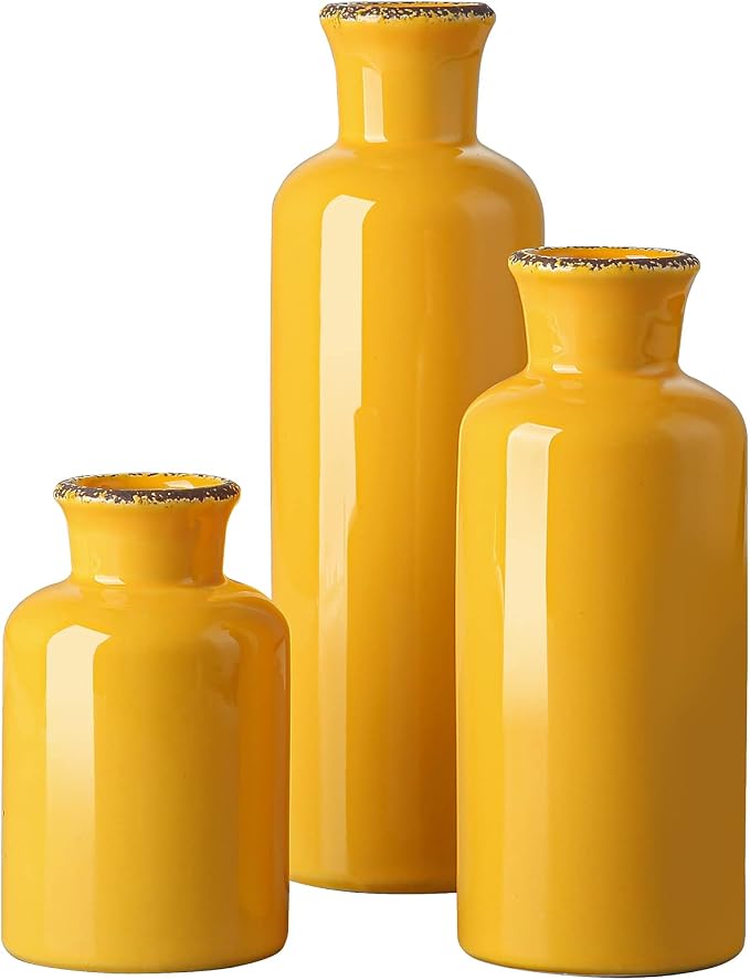 CwlwGO- Yellow Ceramic Vase Set, Modern Decorative Vases by HappleCwlwgoHome