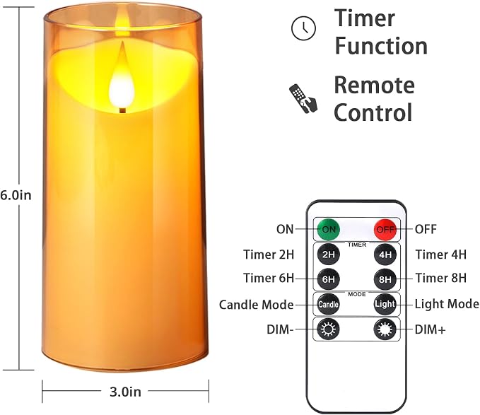 NURADA Flameless Candles with Remote Timer: 3D Wick Battery Operated Led Pillar - Image 5