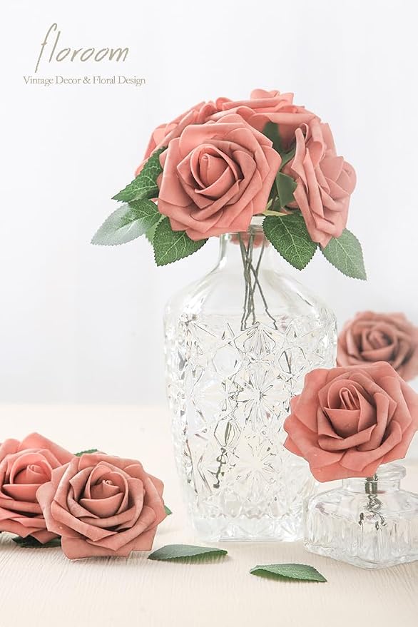 Artificial Flowers 25pcs Real Looking Dusty Pinky Cedar Foam Fake Roses - Image 2
