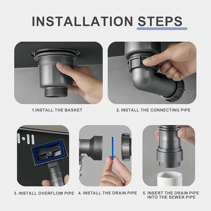 Flexible 1 1/2" Pipe Kit for One Kitchen Sink Space Saving Kitchen Sink Drain - Image 5