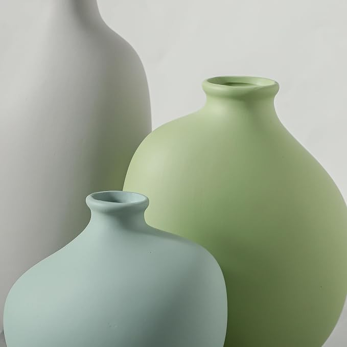 Small Ceramic Vase Set of 3, Modern Neutral Decorative Pottery Vases | Three - Image 4