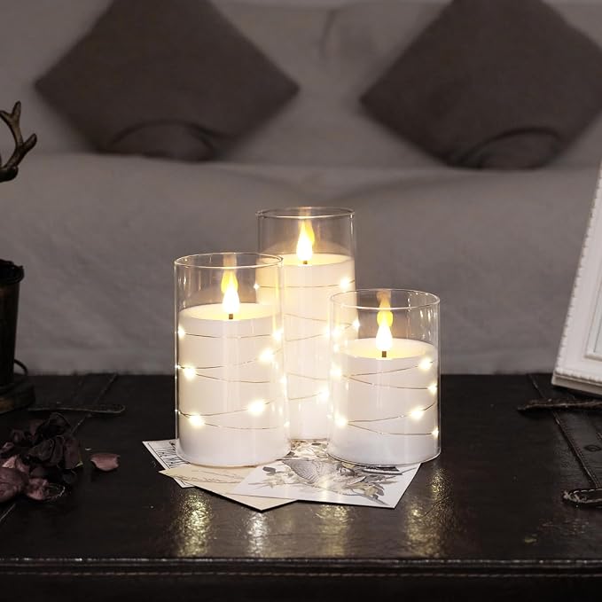 NURADA Flickering Flameless Candles: Built-in Star String Lights Acrylic 3D - Image 5