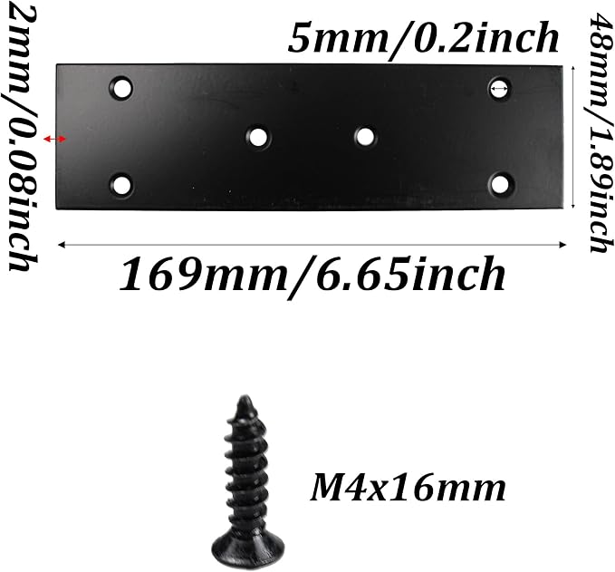 2PCS Black Stainless Steel Flat Mending Plates, 6.65" x 1.89" Straight Bracket - Image 2