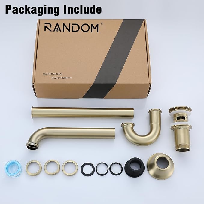 RANDOM Brass P Trap with Bathroom Sink Stopper Kit With Overflow, Brushed Gold - Image 9