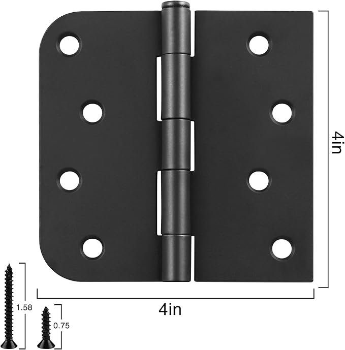 Matte Black Door Hinges 4 Inch Square Rounded 5/8" Radius 6 Pack | Interior - Image 2
