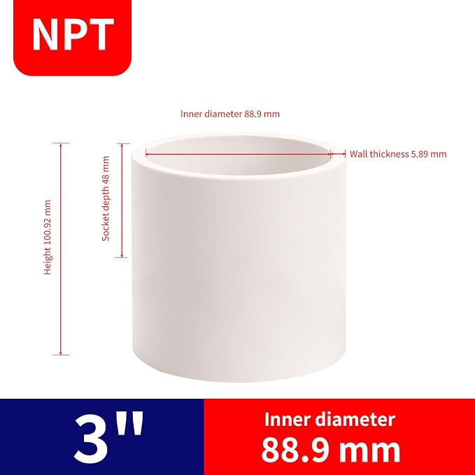 1Pack 3 Inch White PVC Pipe Coupling, Socket x Socket, Schedule 40 Heavy Duty - Image 2