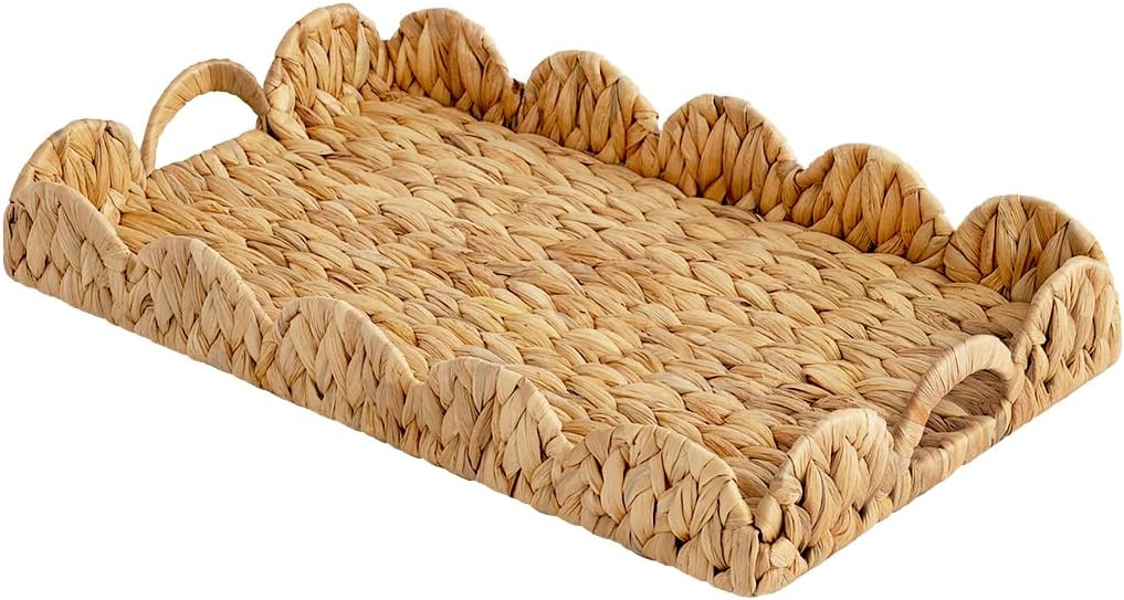 StorageWorks Wicker Scalloped Edge Serving Tray, Scalloped Rattan Tray | by StorageWorks