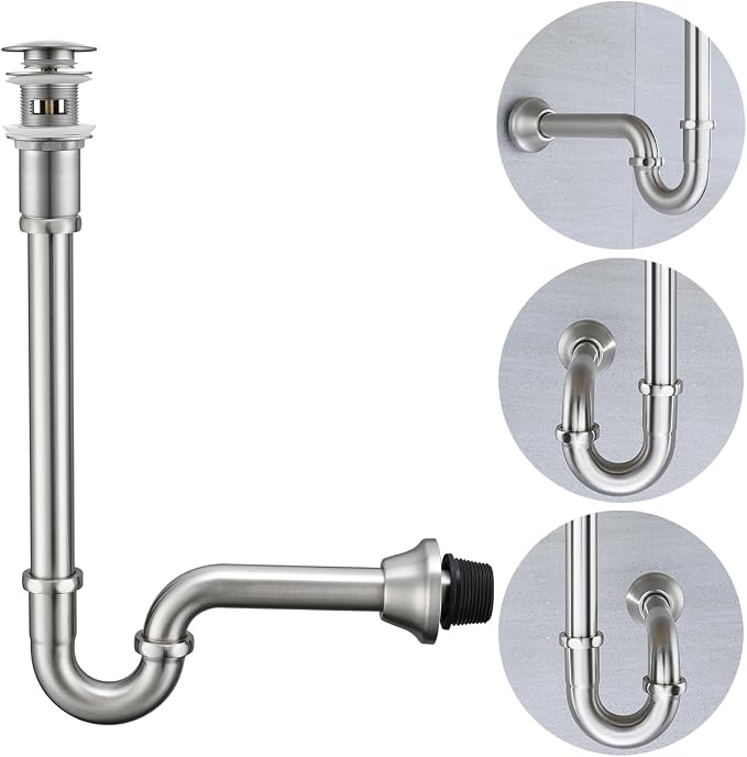 RANDOM Brass P Trap with Pop Up Drain Stopper Kit With Overflow, Brushed Nickel by RANDOM