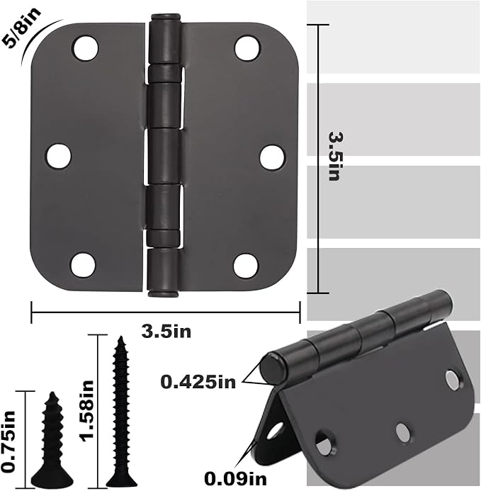 Vervida® Matte Black Door Hinges 3.5in 12 Pack Interior 5/8 Radius | Rustproof - Image 2