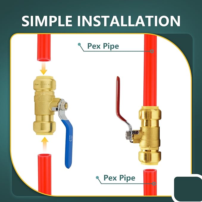 1/2" Ball Valves, 50 Pack Push Fit Shut Off Valves - Image 5