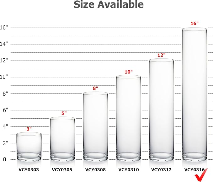 WGVI Quality Thick Weighted Tall Clear Cylinder Glass Vase, Flower Arrangement - Image 3