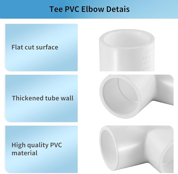 LESSO PVC Pipe Fittings, 2 Inch Tee Elbow 3-Way, Side Outlet Ell 2 Pack | - Image 4