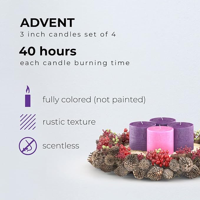 3x3 Inch Advent Pillar Candles Set of 4 - Image 2