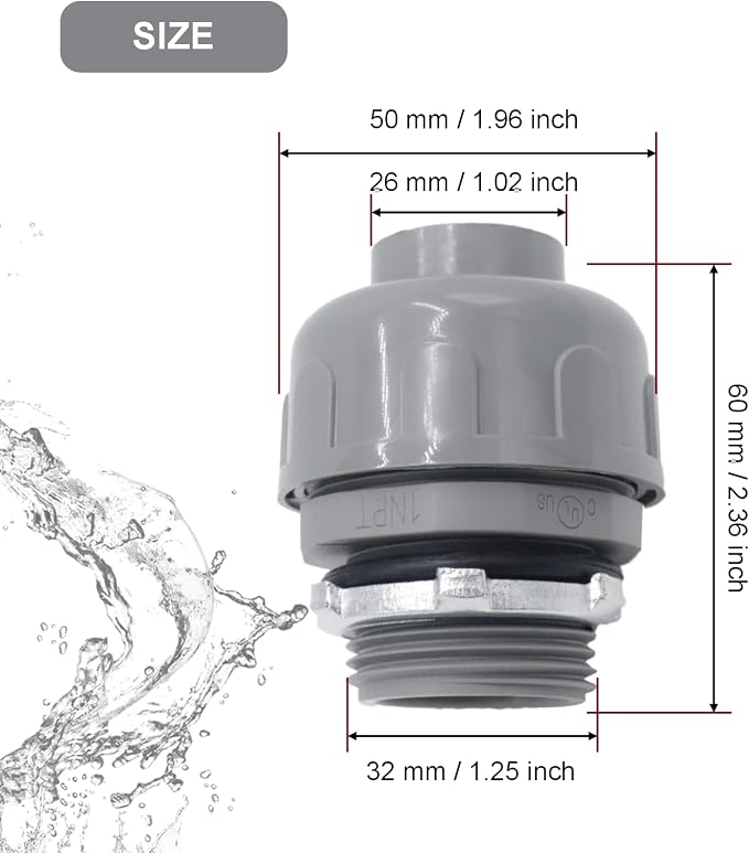 4-Pack 1 Inch NPT Liquid Tight PVC Conduit Connector Fittings | straight 180 - Image 3