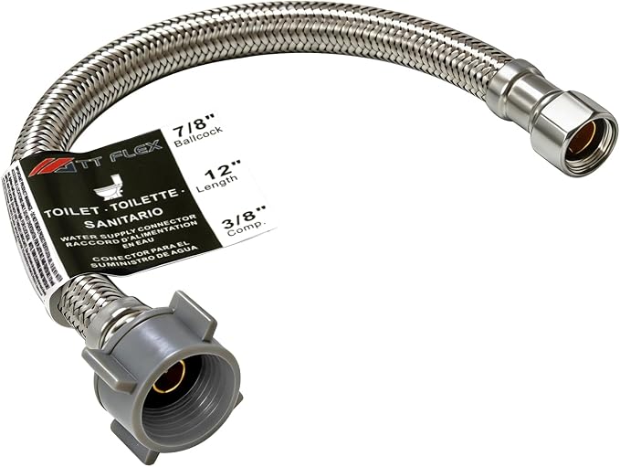 TTFLEX 12" Toilet Water Supply Line 3/8" Comp x 7/8" BC Toilet Hose | Toilet by TTFLEX