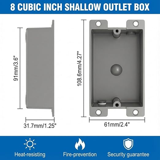 2 Pack Shallow Outlet Box 8 Cubic Single Gang Old Work Junction Box – Grey - Image 2